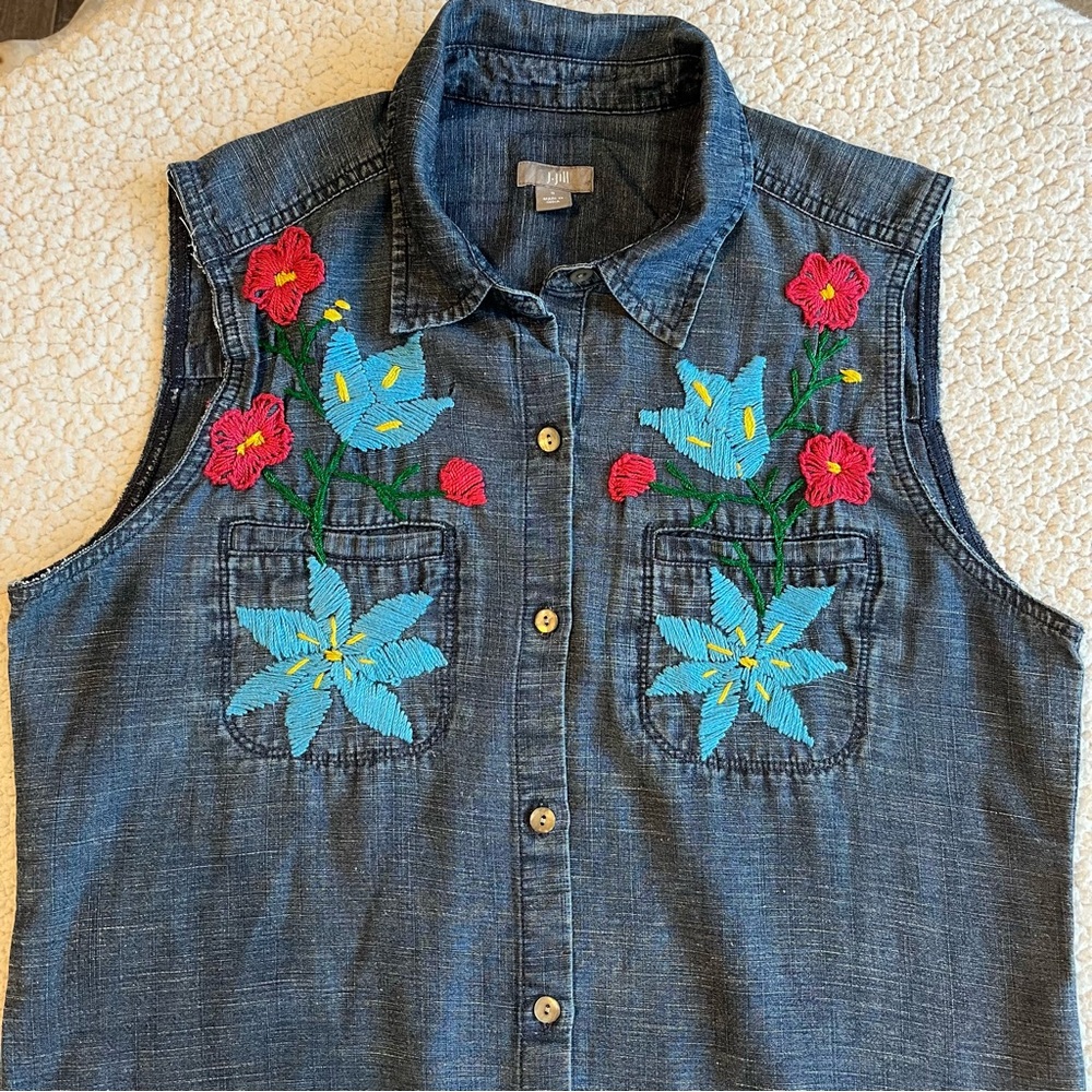 J. Jill Embroidered Chambray Tunic Top‎ | ShortDress – Women’s Small - Picture 5 of 14